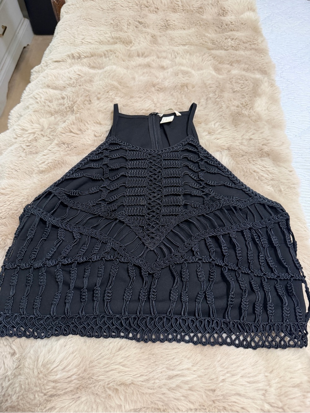 H&M Black Halter with crochet design on front side.